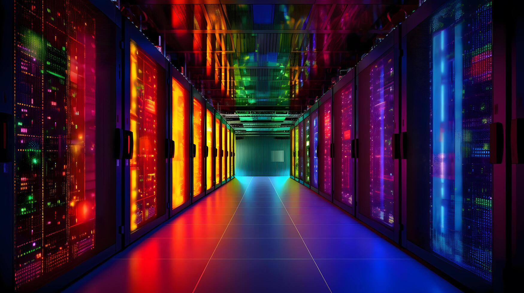Working Data Center With Rows of Rack Servers, Technology photo