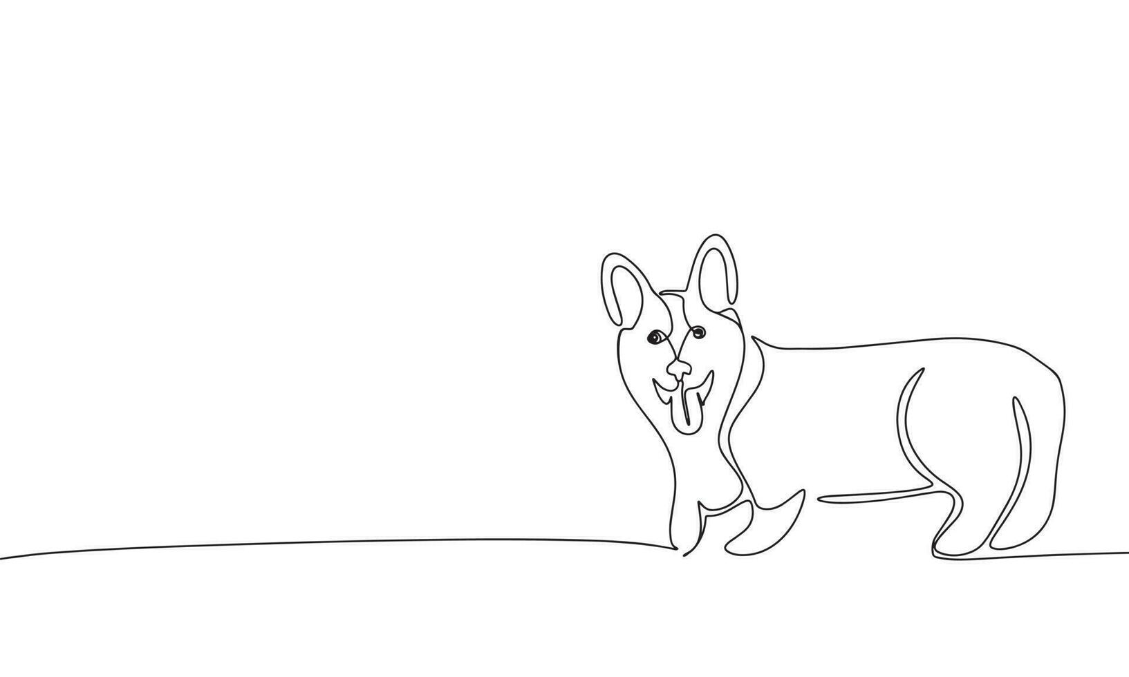 Corgi dog isolated on white background. One line continuous animal pet art. Line art, outline, vector illustraiton.