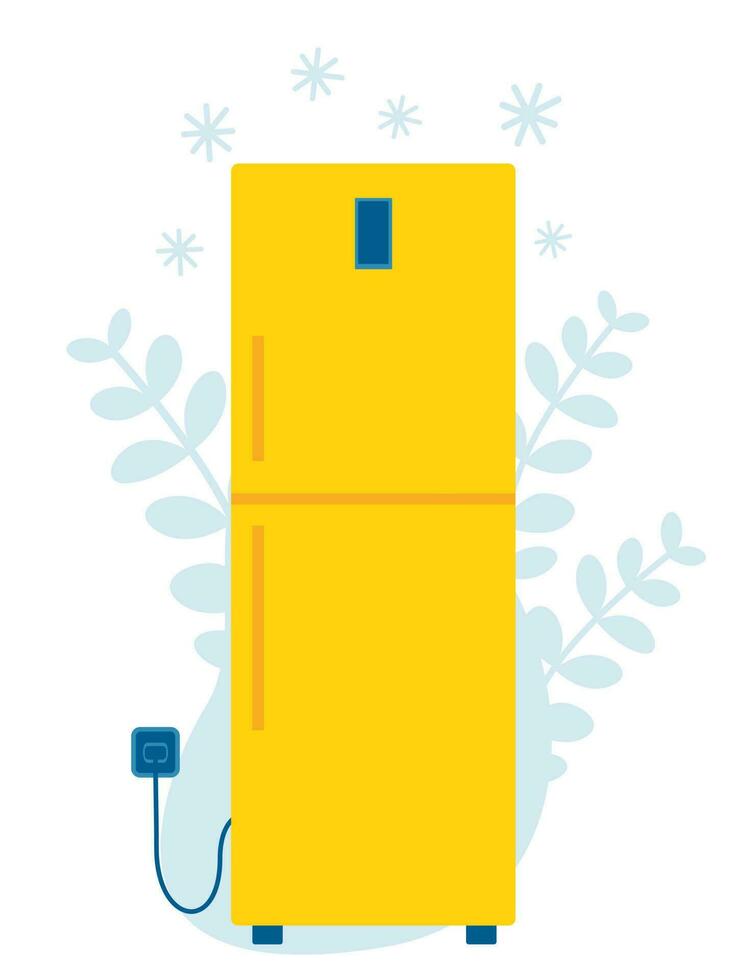 Flat illustration of refrigerator. Refrigerator vector isolated icon. Refrigerator and flora background.