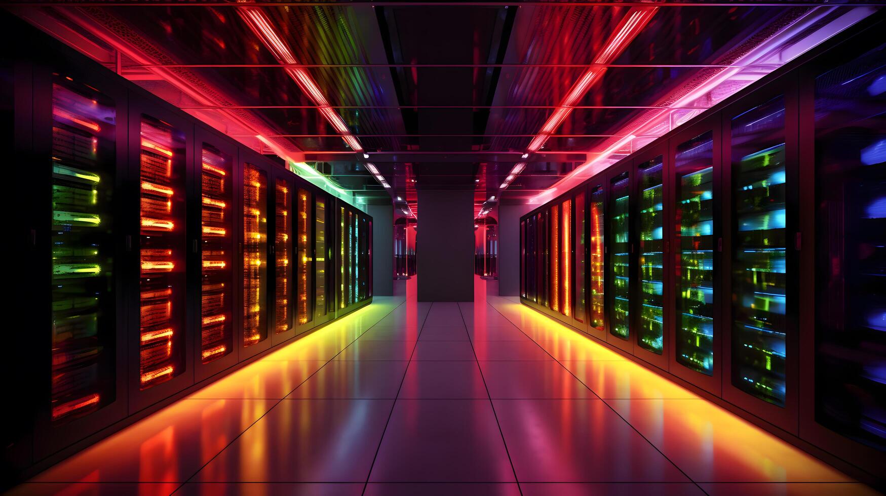 Working Data Center With Rows of Rack Servers, Technology photo