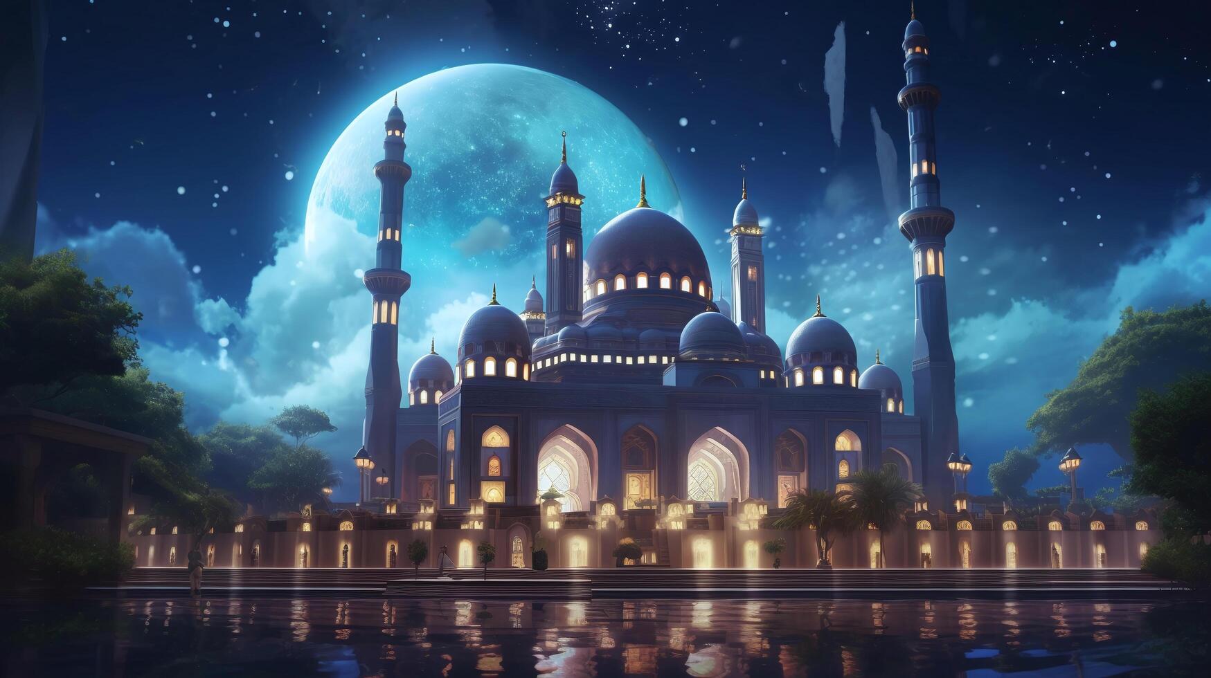 increíble mezquita imagen noche cielo con estrellas, generativo ai tecnología foto
