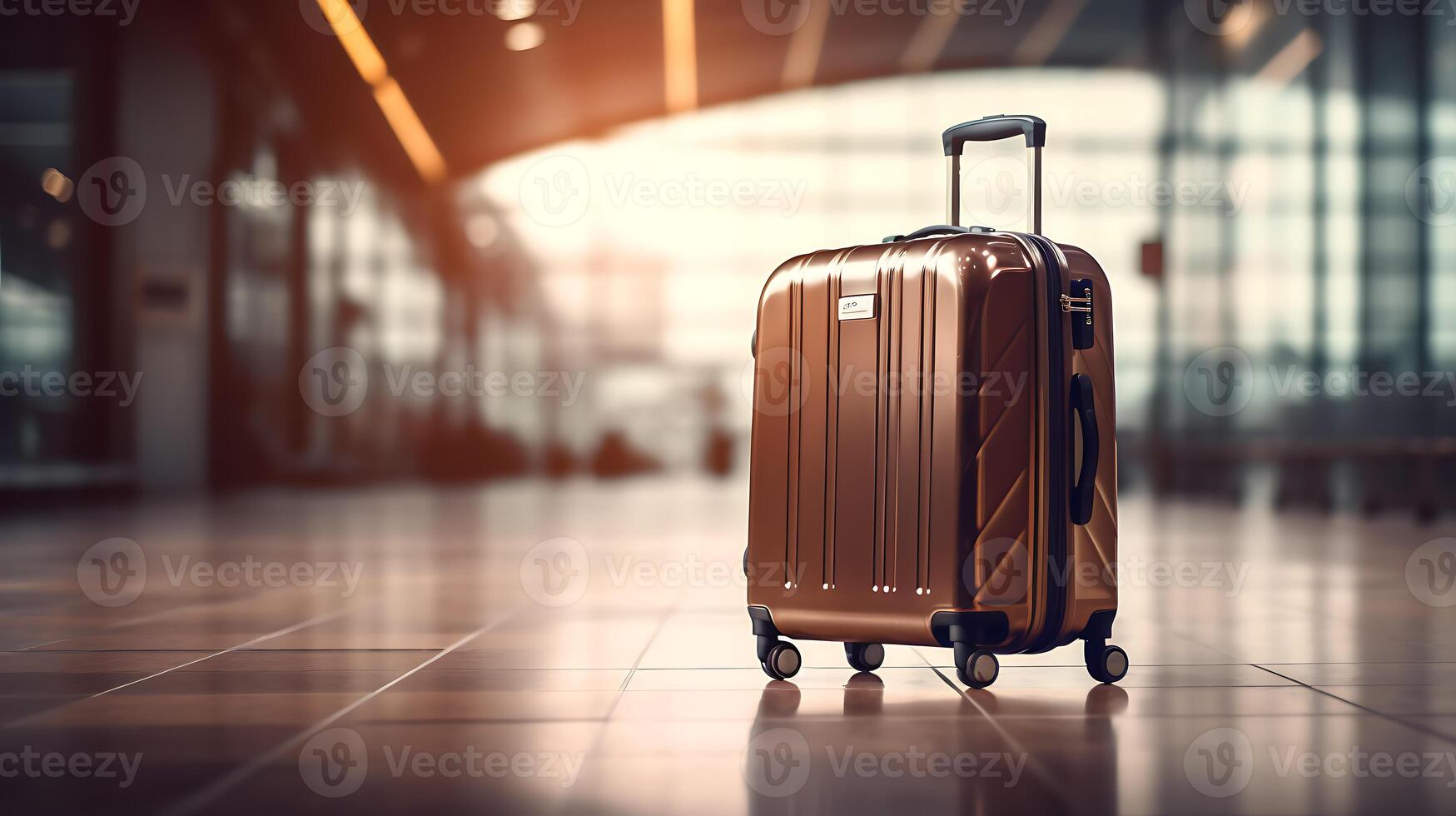 Suitcase with blurred background. Business travel concept, Generative AI Technology photo