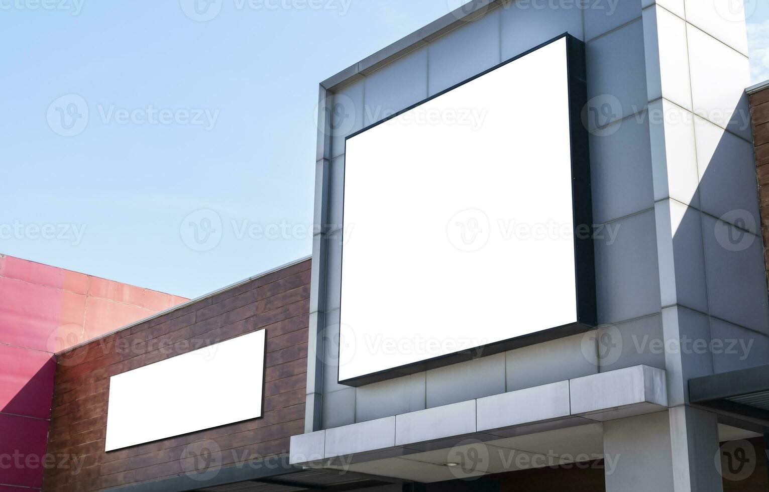 Mock up white background billboard on building. clipping path for mockup photo