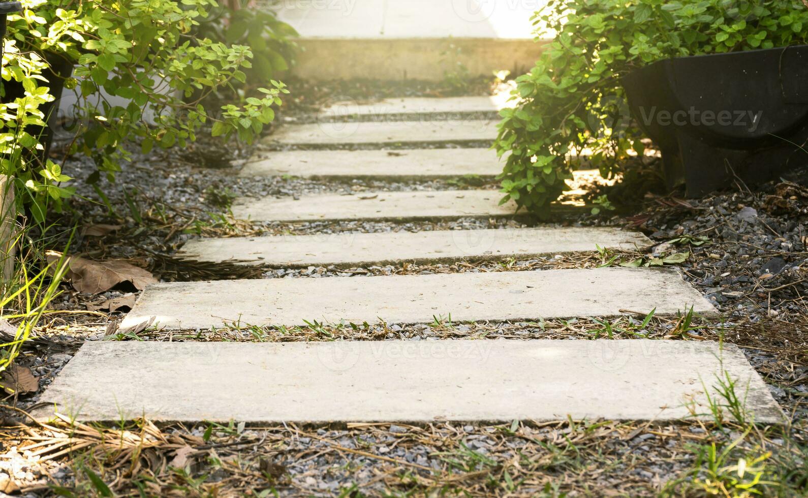 Stone block walk way on gravel stone floor photo