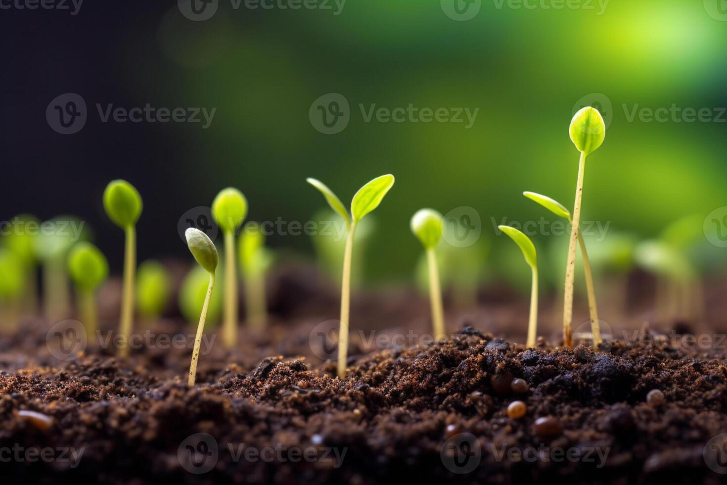 verde brote semillas empezado a crecer en el fértil suelo. generativo ai foto