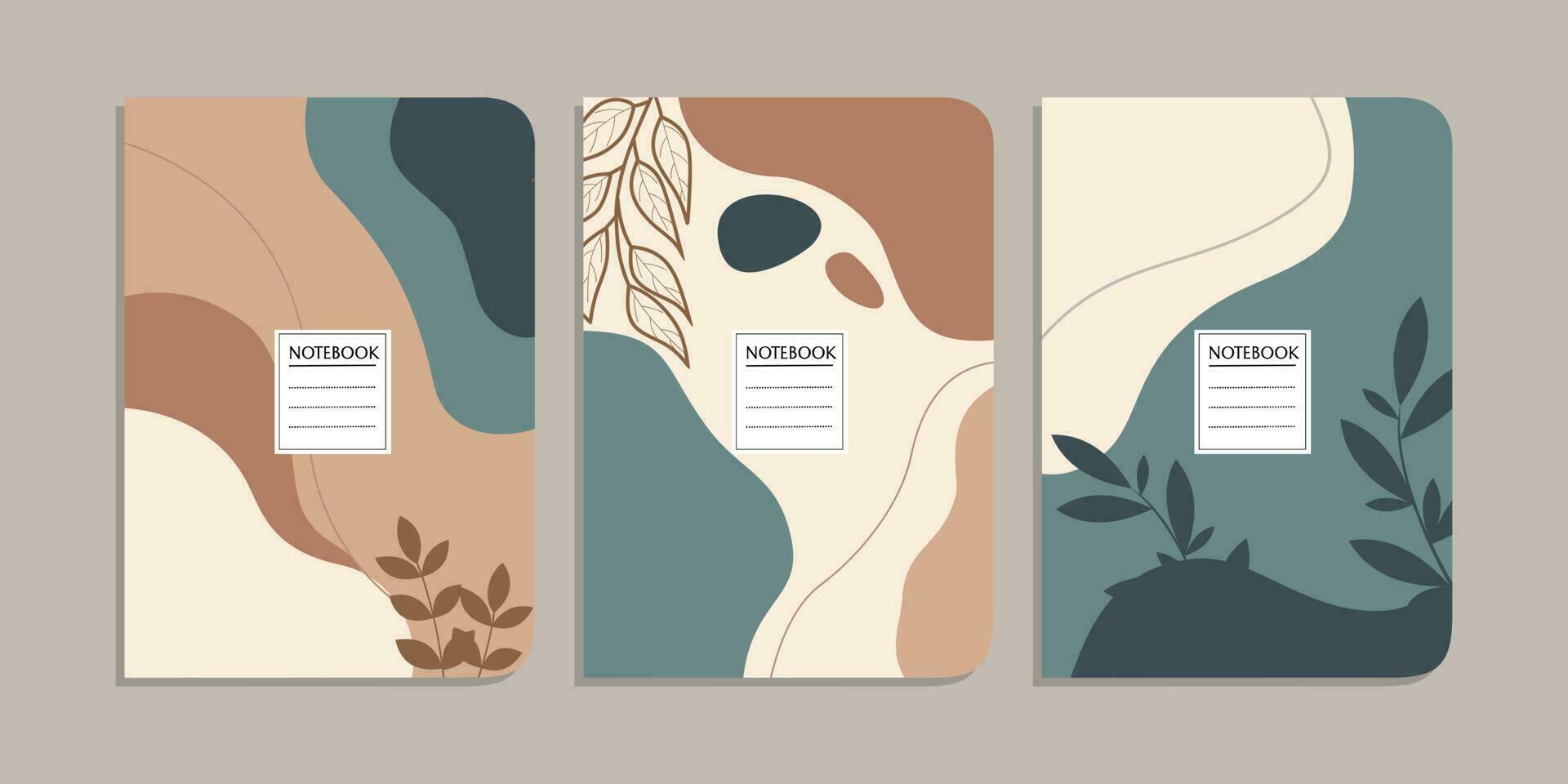 set of book cover templates with hand drawn floral decorations. abstract retro botanical background. A4 size For notebooks, planners, brochures, books, catalogs vector