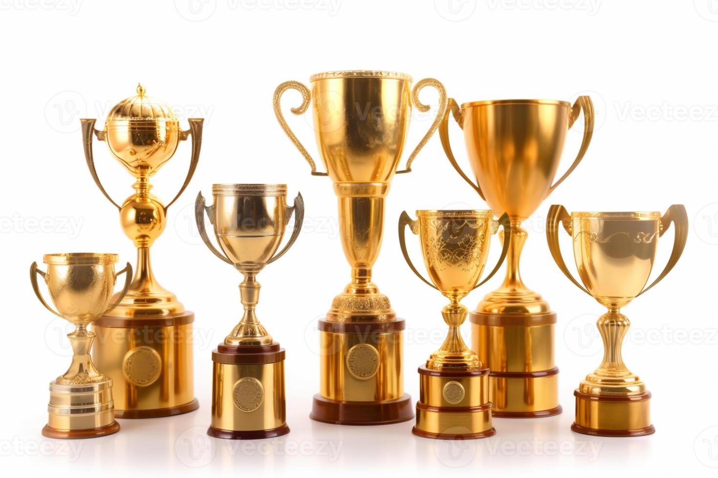 Golden trophies Isolated on white background, photo