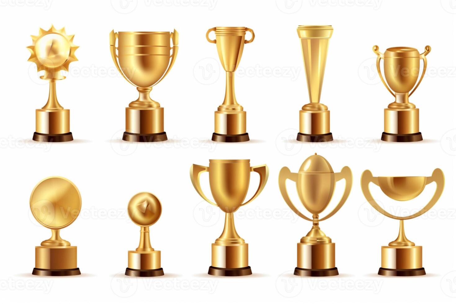 Golden trophies Isolated on white background, photo