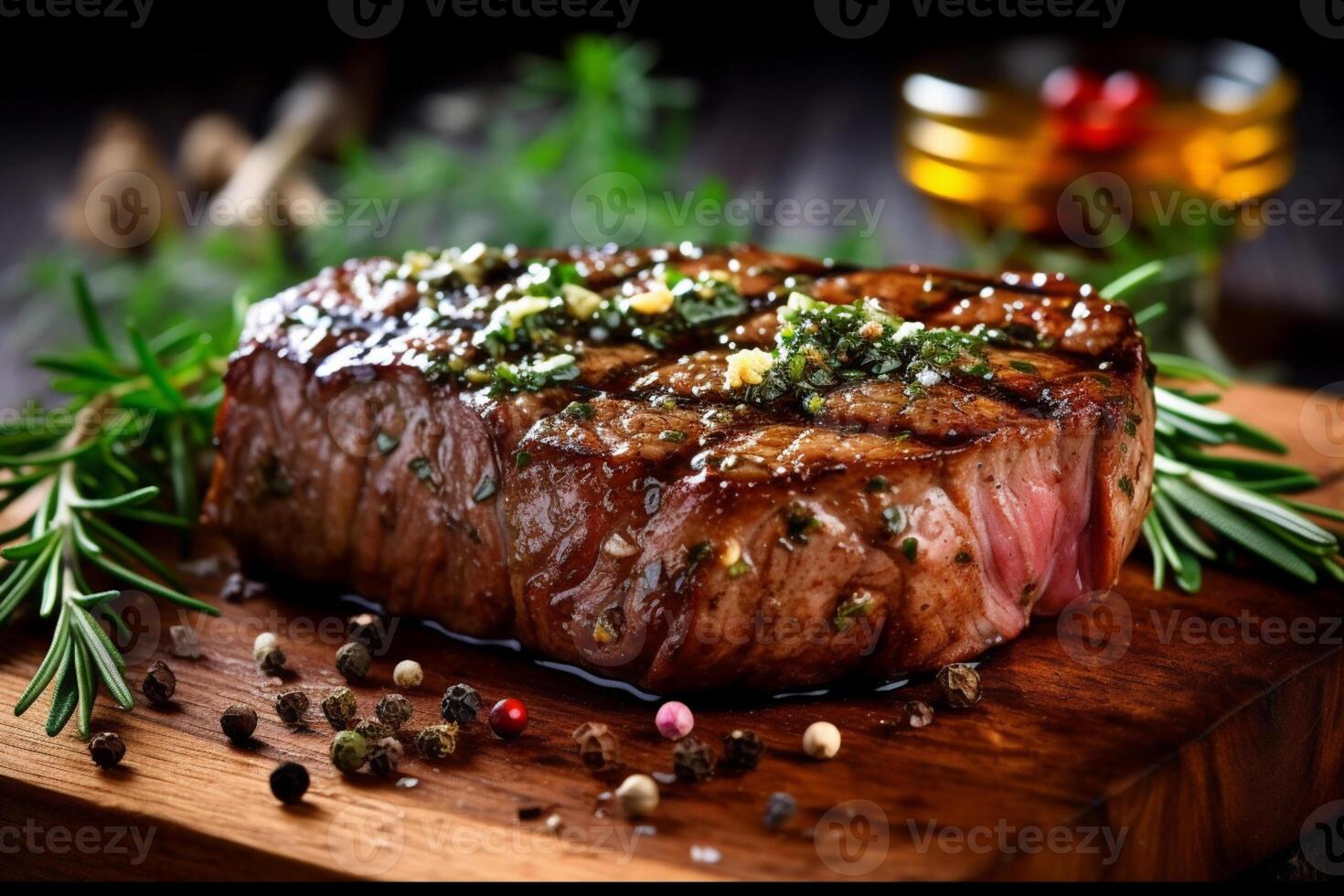 Juicy grilled steak seasoned with butter and spices. photo