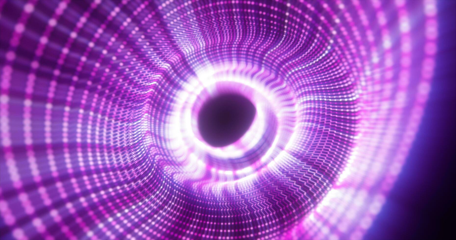 Abstract purple energy tunnel made of particles and a grid of high-tech lines with a glowing background effect photo