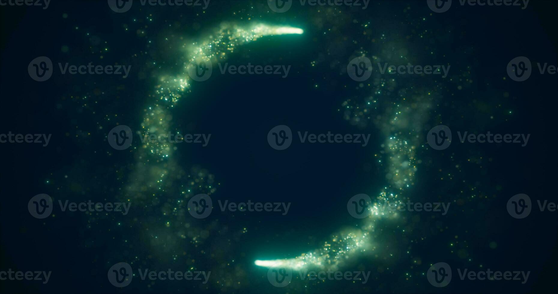Abstract green energy lines and cyclic circles with magic bokeh from particles, abstract background photo