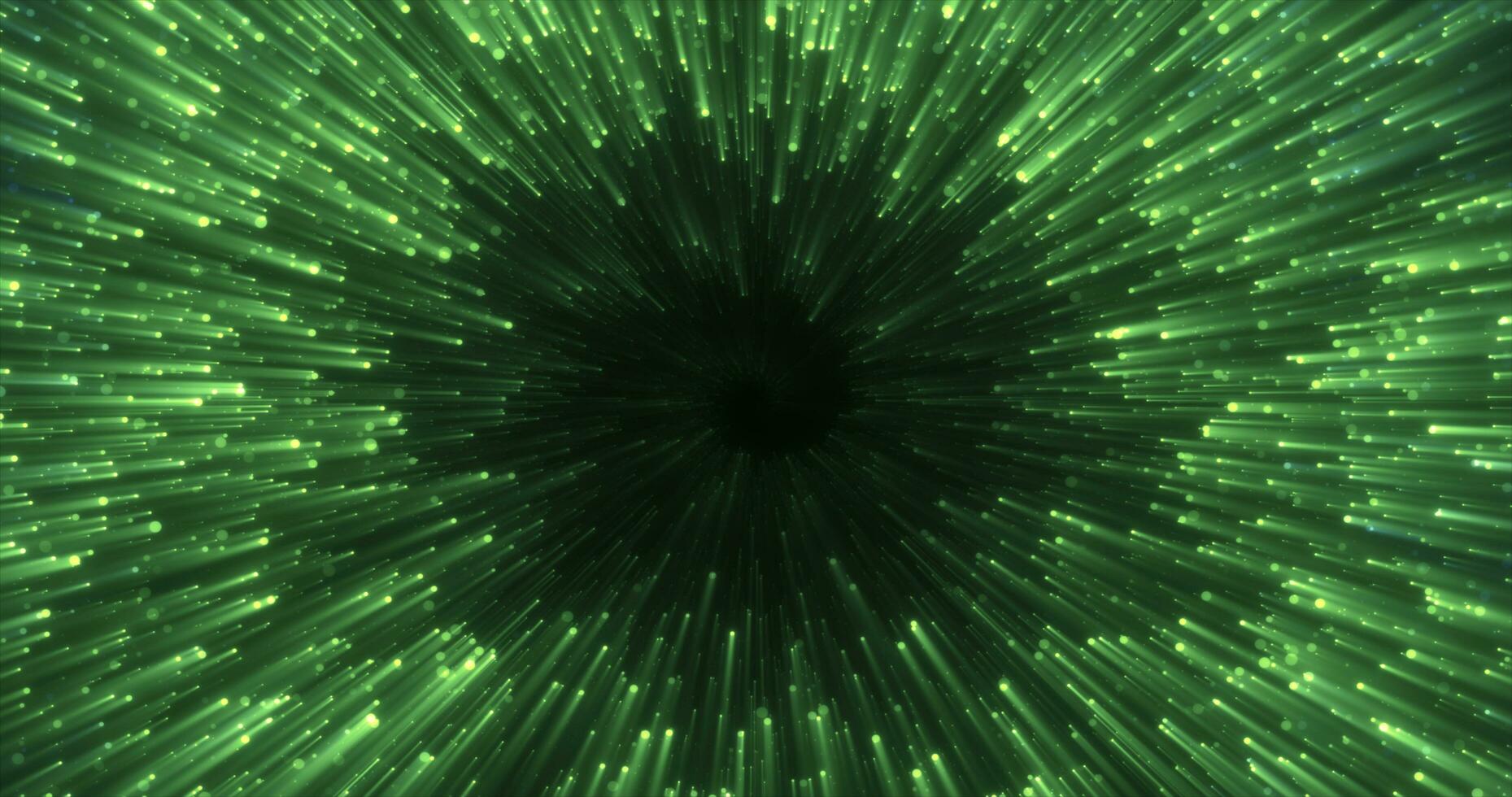 Abstract green energy magical glowing spiral swirl tunnel particle background with bokeh effect photo