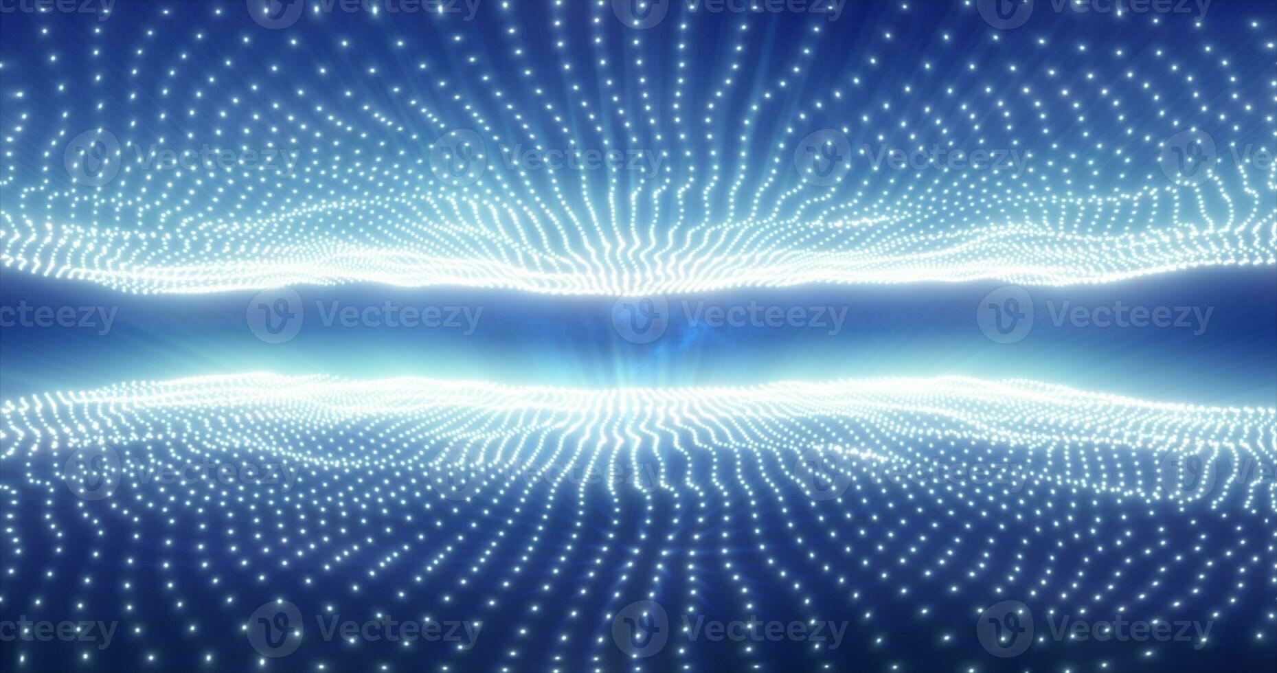 Abstract blue energy waves from particles above and below the screen magical bright glowing futuristic hi-tech background photo