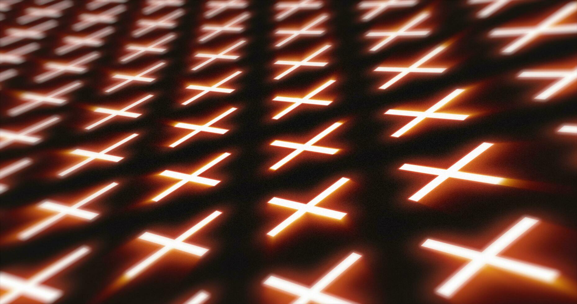 Abstract orange pattern of glowing geometric crosses pluses futuristic hi-tech black background photo