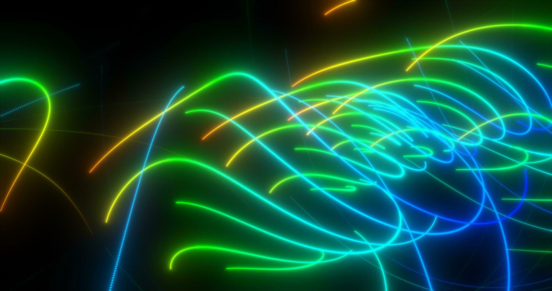 Abstract multi-colored rainbow neon energy laser lines flying on a black background photo