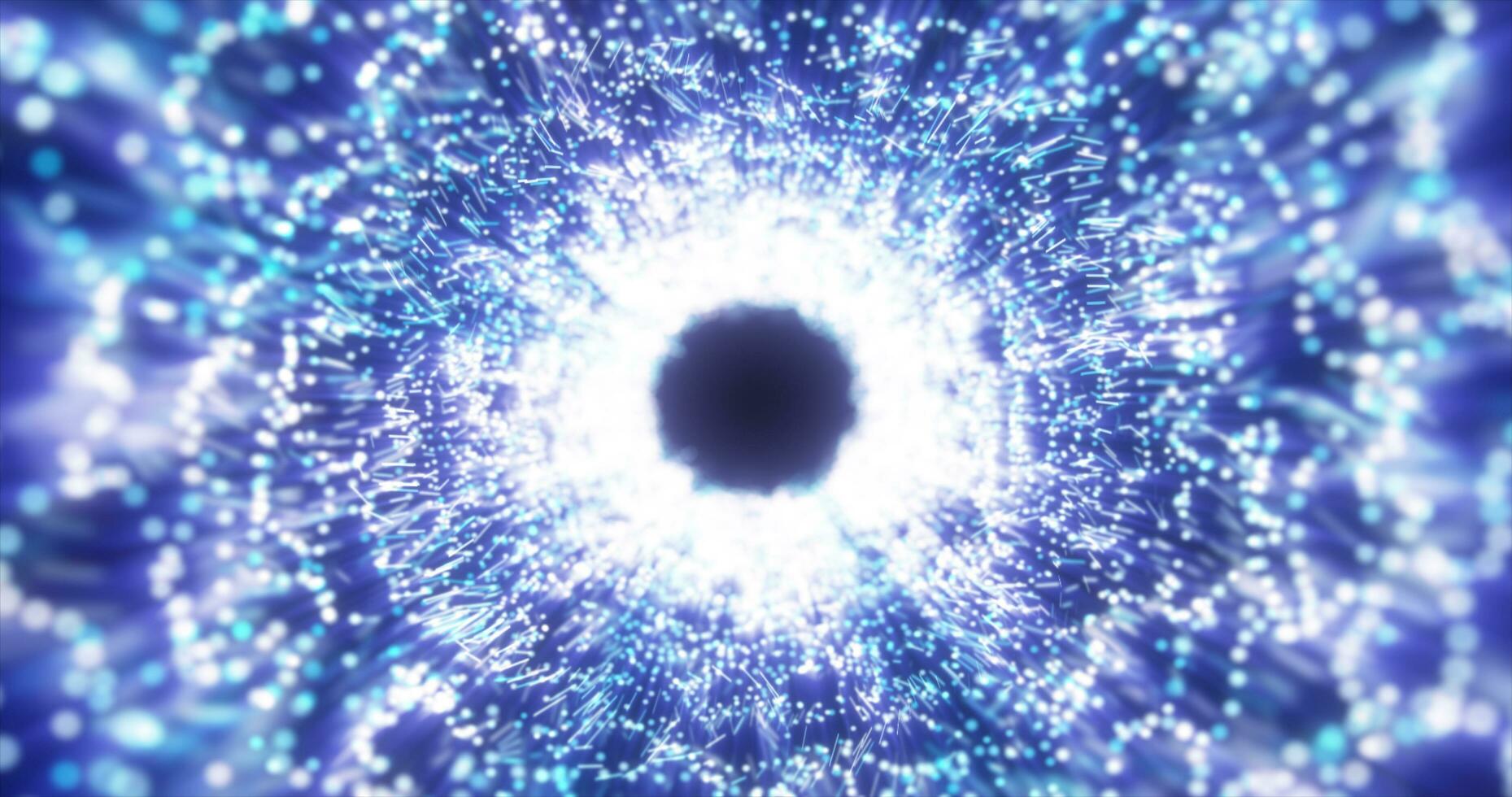 Abstract blue energy tunnel made of particles and a grid of high-tech lines with a glowing background effect photo