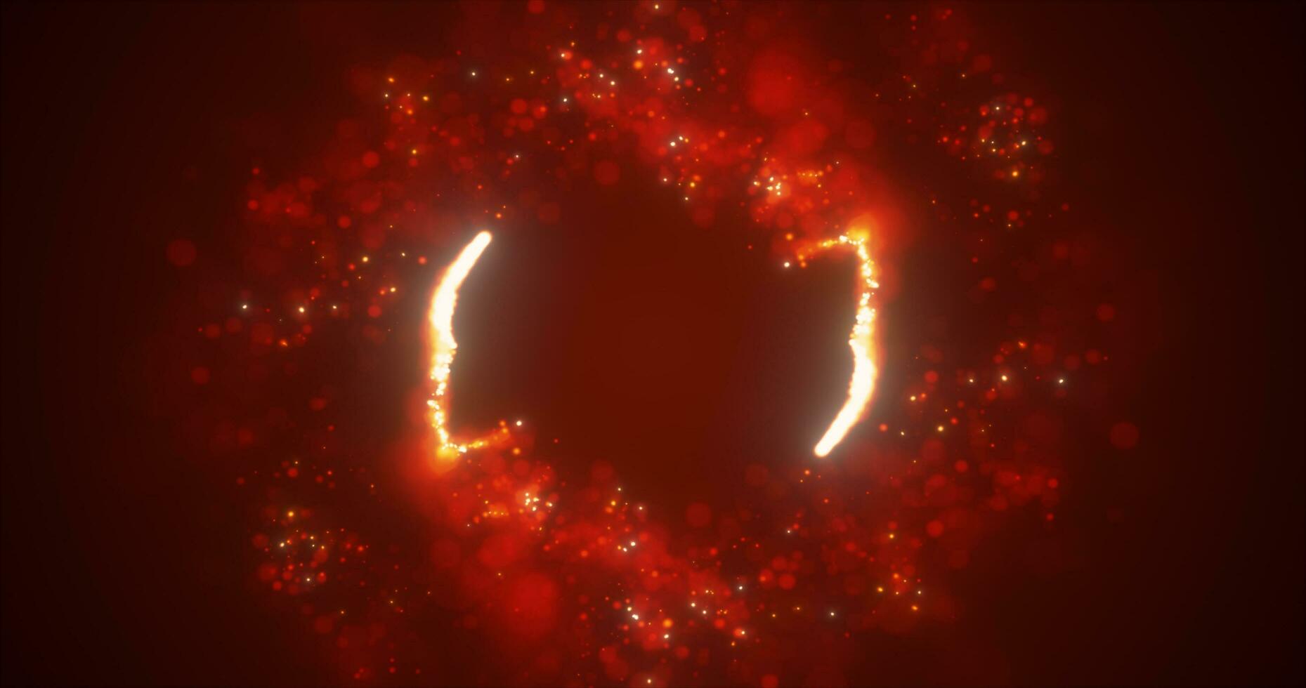 Abstract orange fiery lines and cyclic circles with energy magic sparks from particles, abstract background photo