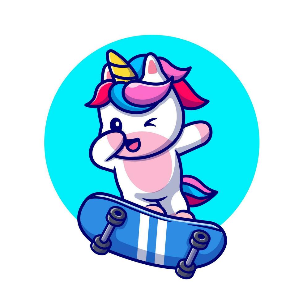 linda unicornio jugando patineta y frotando dibujos animados vector icono ilustración. animal deporte icono concepto aislado prima vector. plano dibujos animados estilo