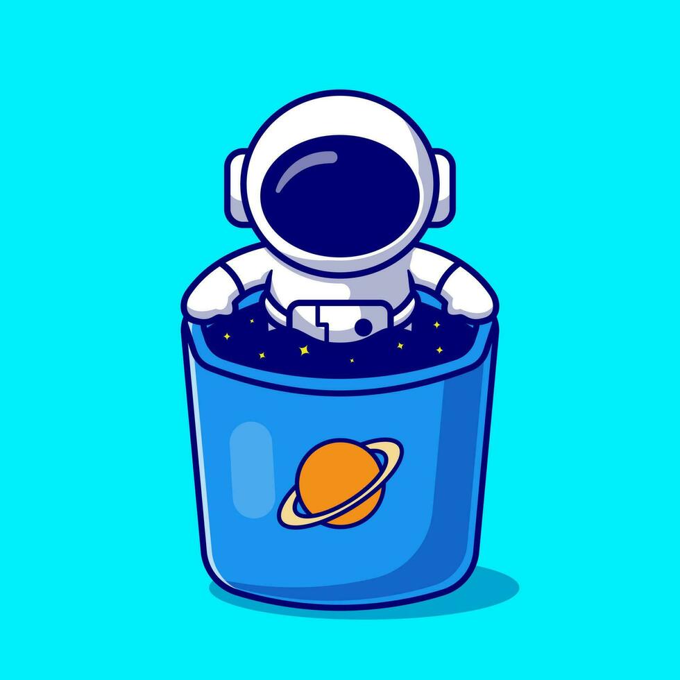 Cute Astronaut In Space Mug Cartoon Vector Icon  Illustration. Science Technology Icon Concept Isolated  Premium Vector. Flat Cartoon Style
