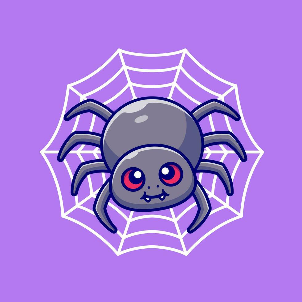 Cute Spider With Net Cartoon Vector Icon Illustration. Animal  Nature Icon Concept Isolated Premium Vector. Flat Cartoon  Style