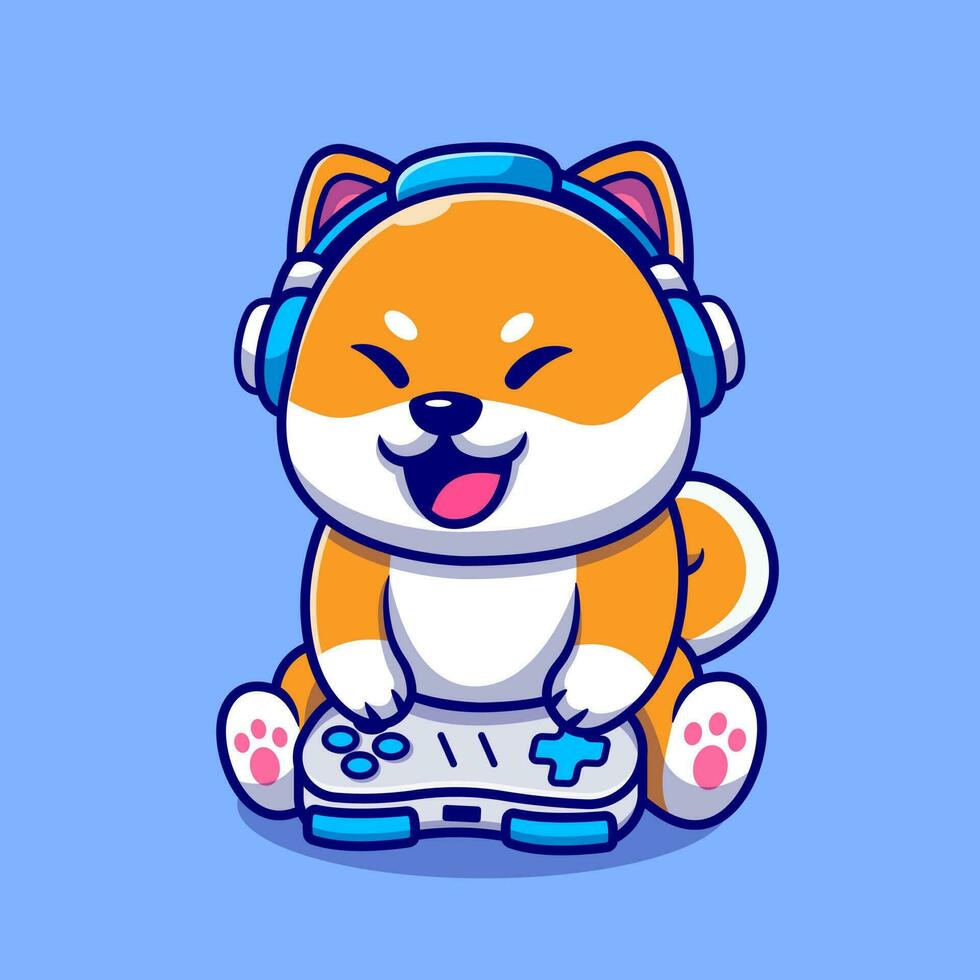 linda shiba inu perro juego de azar dibujos animados vector icono ilustración. animal tecnología icono concepto aislado prima vector. plano dibujos animados estilo