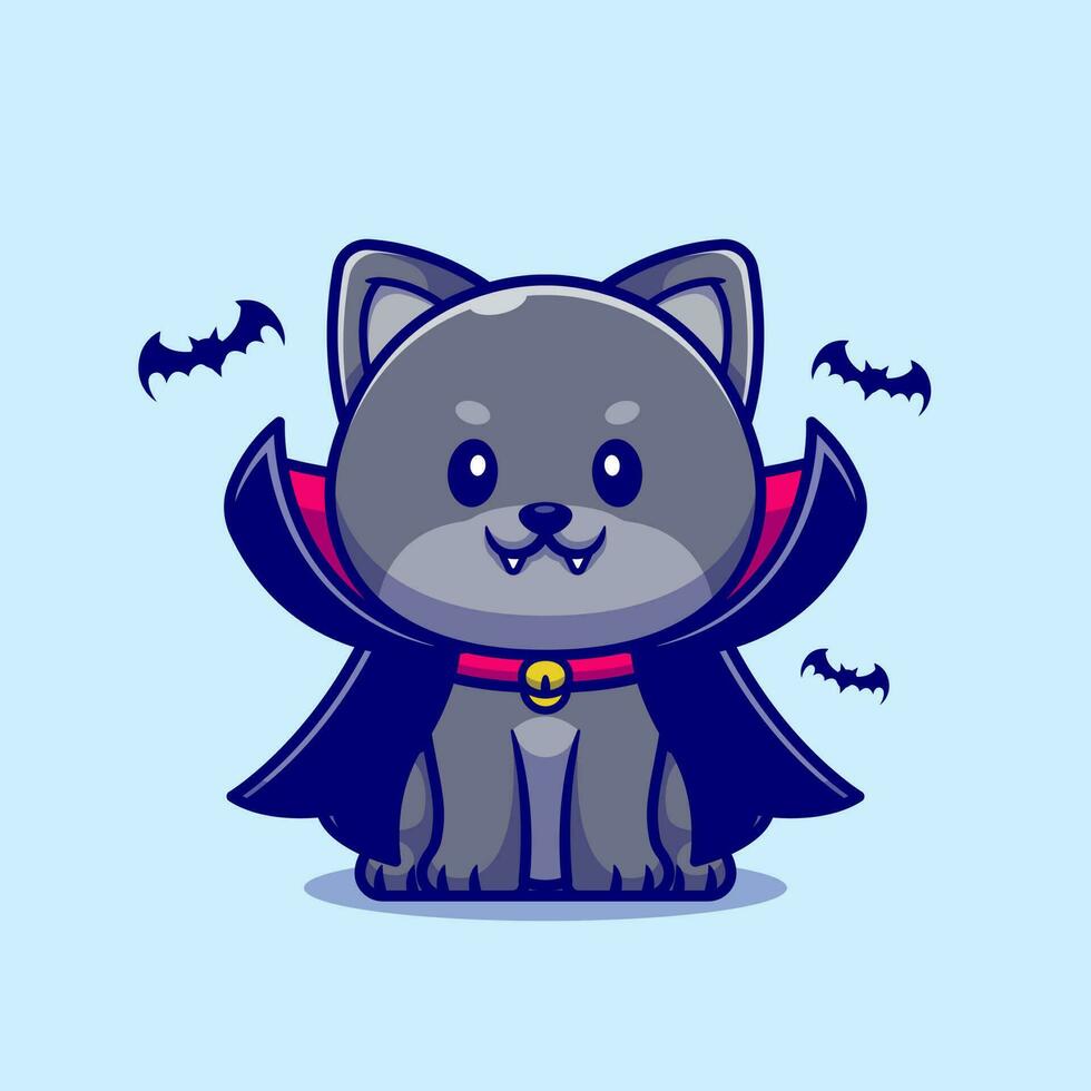 Cute Vampire Cat Cartoon Vector Icon Illustration. Animal  Holiday Icon Concept Isolated Premium Vector. Flat Cartoon  Style