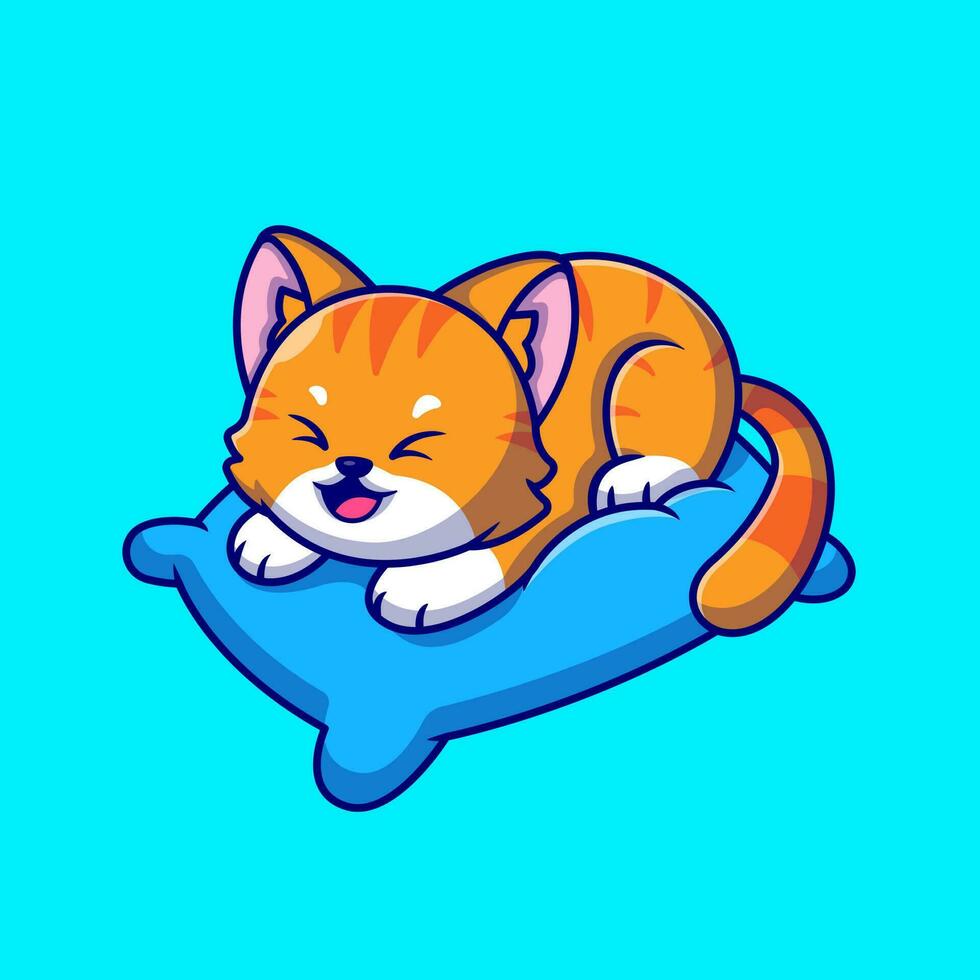 Cute Cat Playing On Pillow Cartoon Vector Icon Illustration