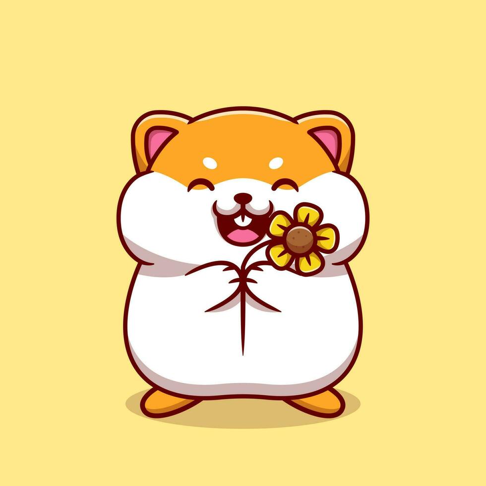 Cute Hamster Holding Sun Flower Cartoon Vector Icon  Illustration. Animal Nature Icon Concept Isolated Premium  Vector. Flat Cartoon Style