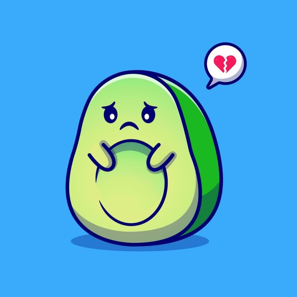 Cute Avocado Sad Lose Seed Cartoon Vector Icon Illustration.  Fruit Nature Icon Concept Isolated Premium Vector. Flat  Cartoon Style