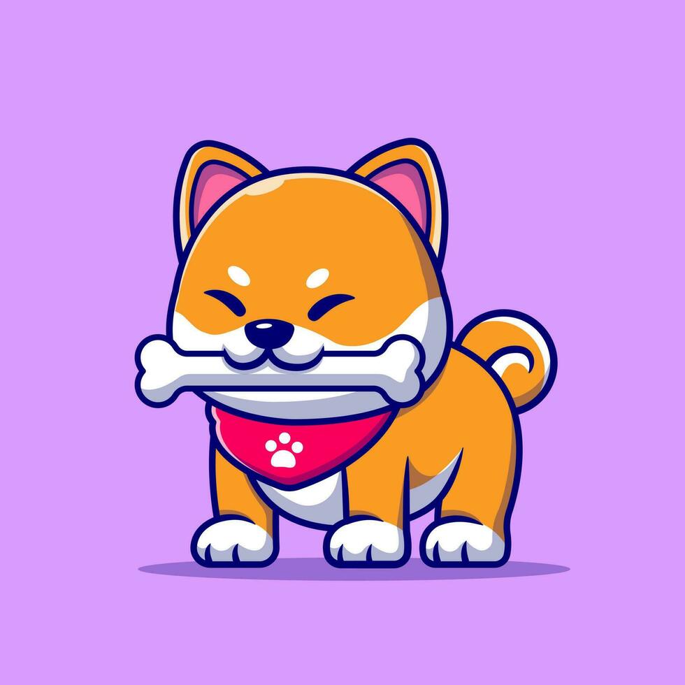 Cute Shiba Inu Dog Bite Bone Cartoon Vector Icon  Illustration. Animal Nature Icon Concept Isolated Premium  Vector. Flat Cartoon Style