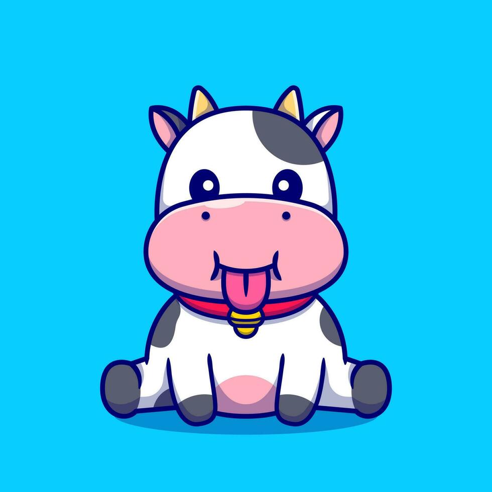 Cute Baby Cow Sitting Cartoon Vector Icon Illustration.  Animal Nature Icon Concept Isolated Premium Vector. Flat  Cartoon Style