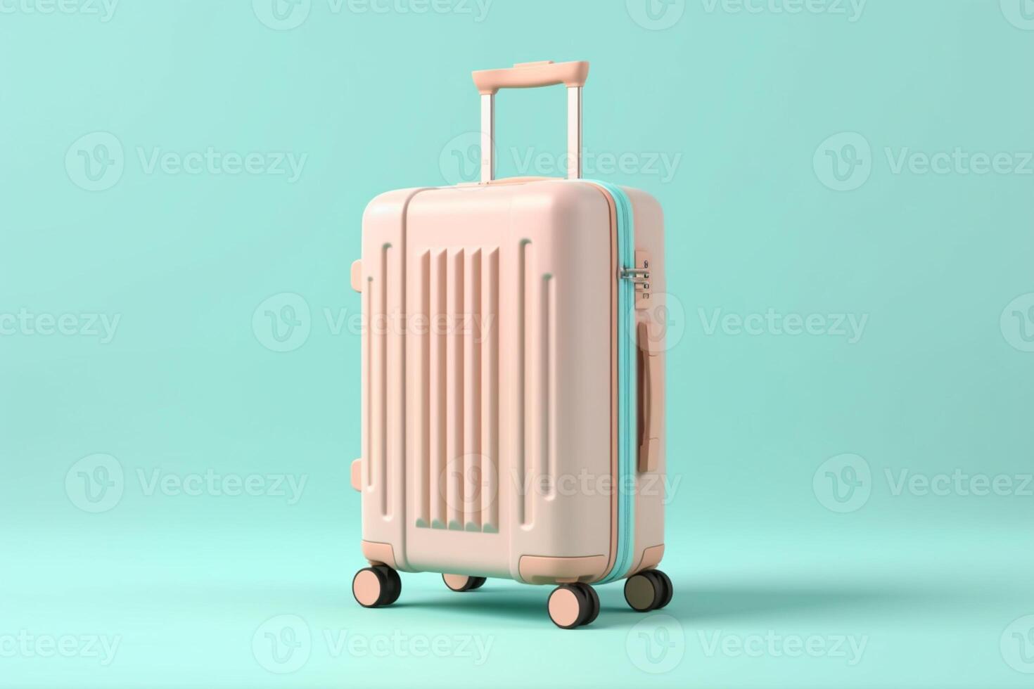 Suitcase on a pastel background. Travel and vacation concept in triples. Ai generative photo