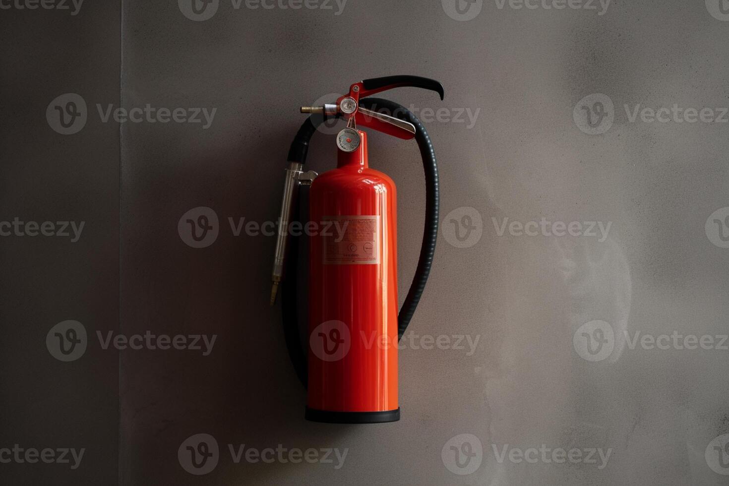 Fire extinguisher on gray wall, photo