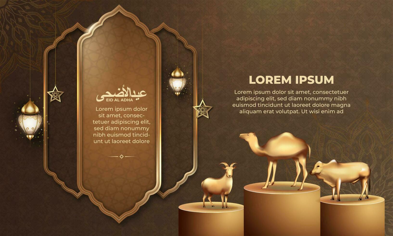 eid al adha background with goat, camel and cow for poster, banner design. vector illustration