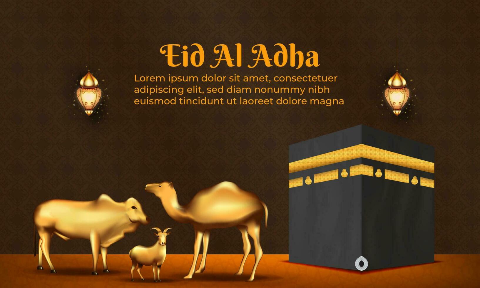 eid al adha background with goat, camel and cow for poster, banner design. vector illustration