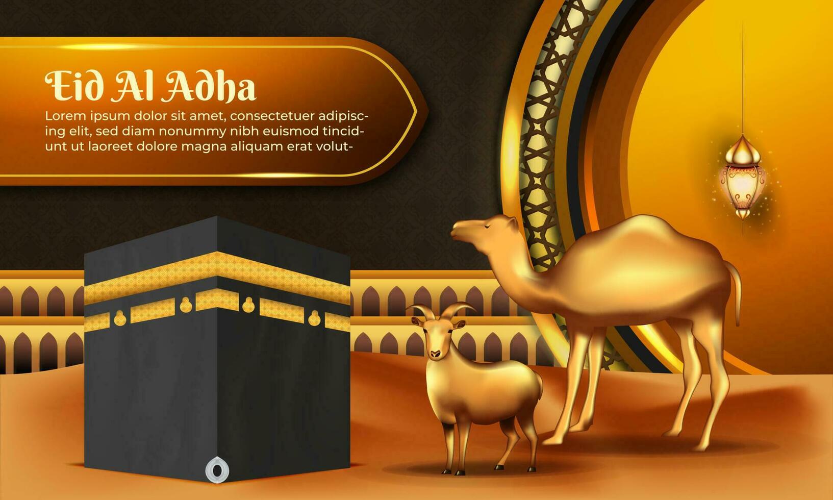 eid al adha background with islamic pattern , goat and camel for poster, banner design. vector illustration