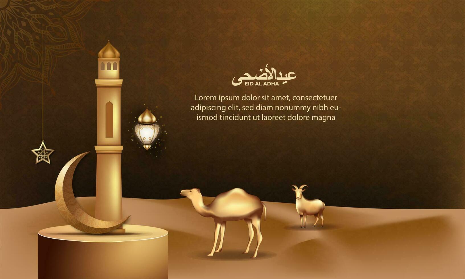 eid al adha background with islamic pattern , goat and camel for poster, banner design. vector illustration