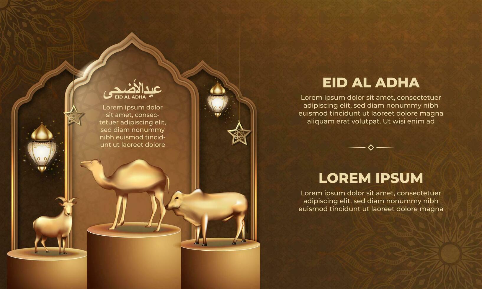 eid al adha background with goat, camel and cow for poster, banner design. vector illustration