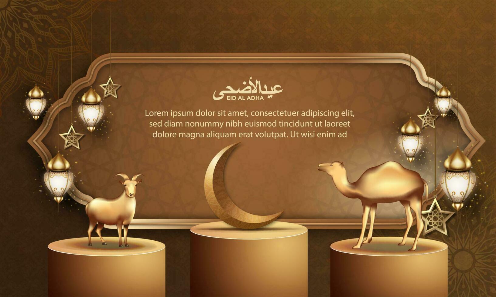 eid al adha background with islamic pattern , goat and camel for poster, banner design. vector illustration