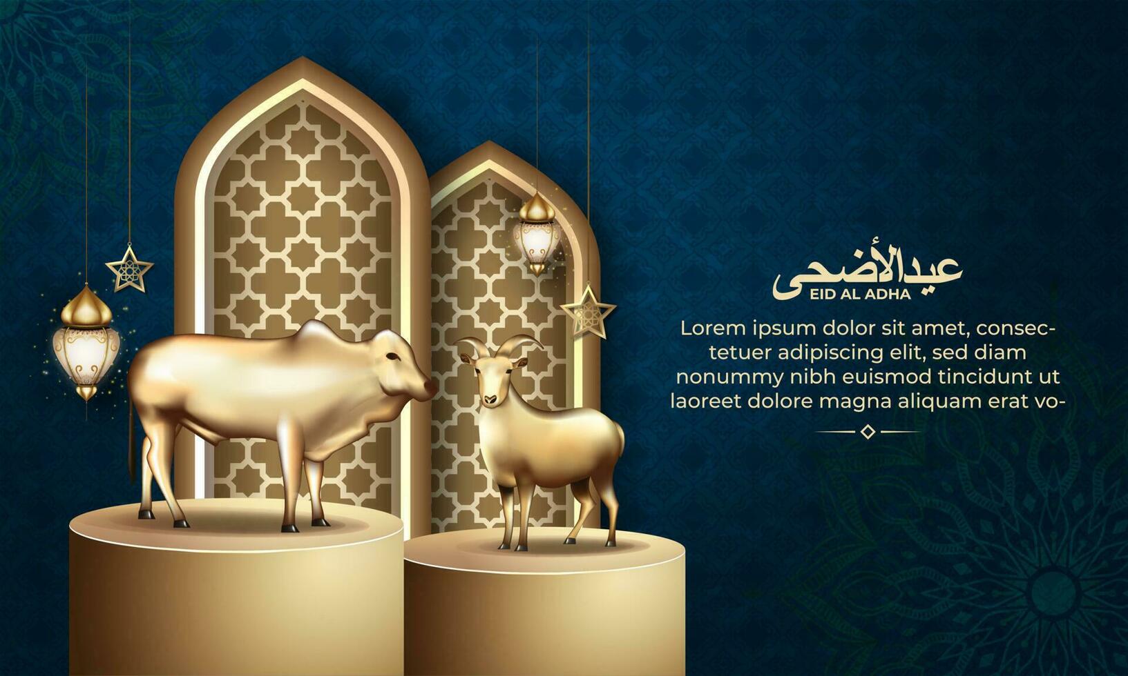 eid al adha background with goat, and cow for poster, banner design. vector illustration