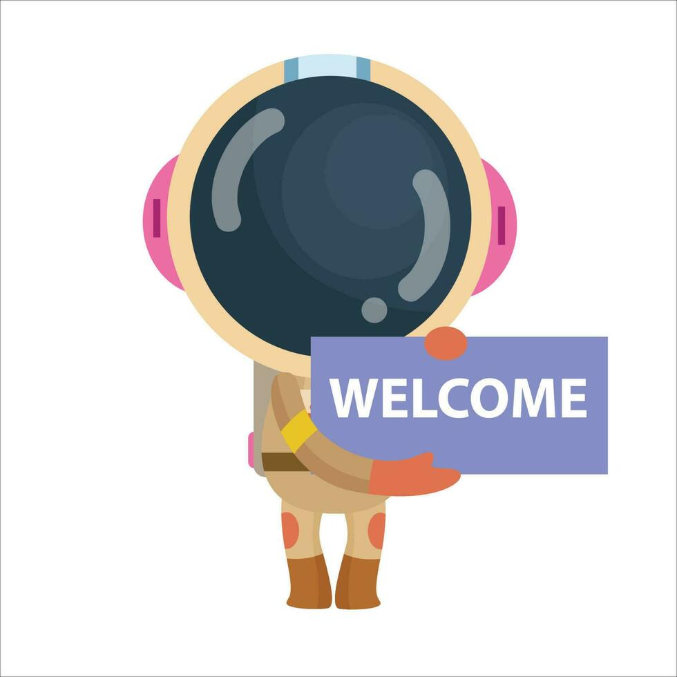 cute and funny astronaut cartoon vector saying welcome