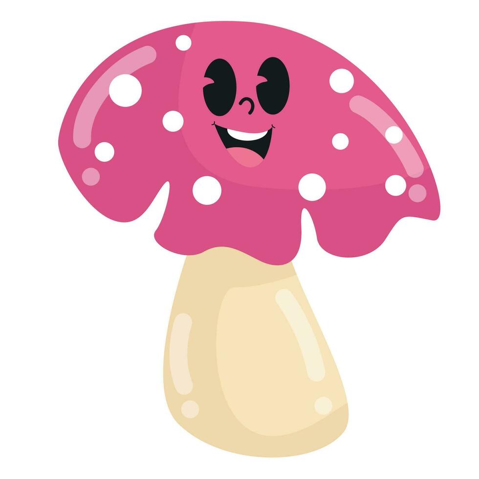 cute smiling mushroom vector with light purple flower parts and cream stems