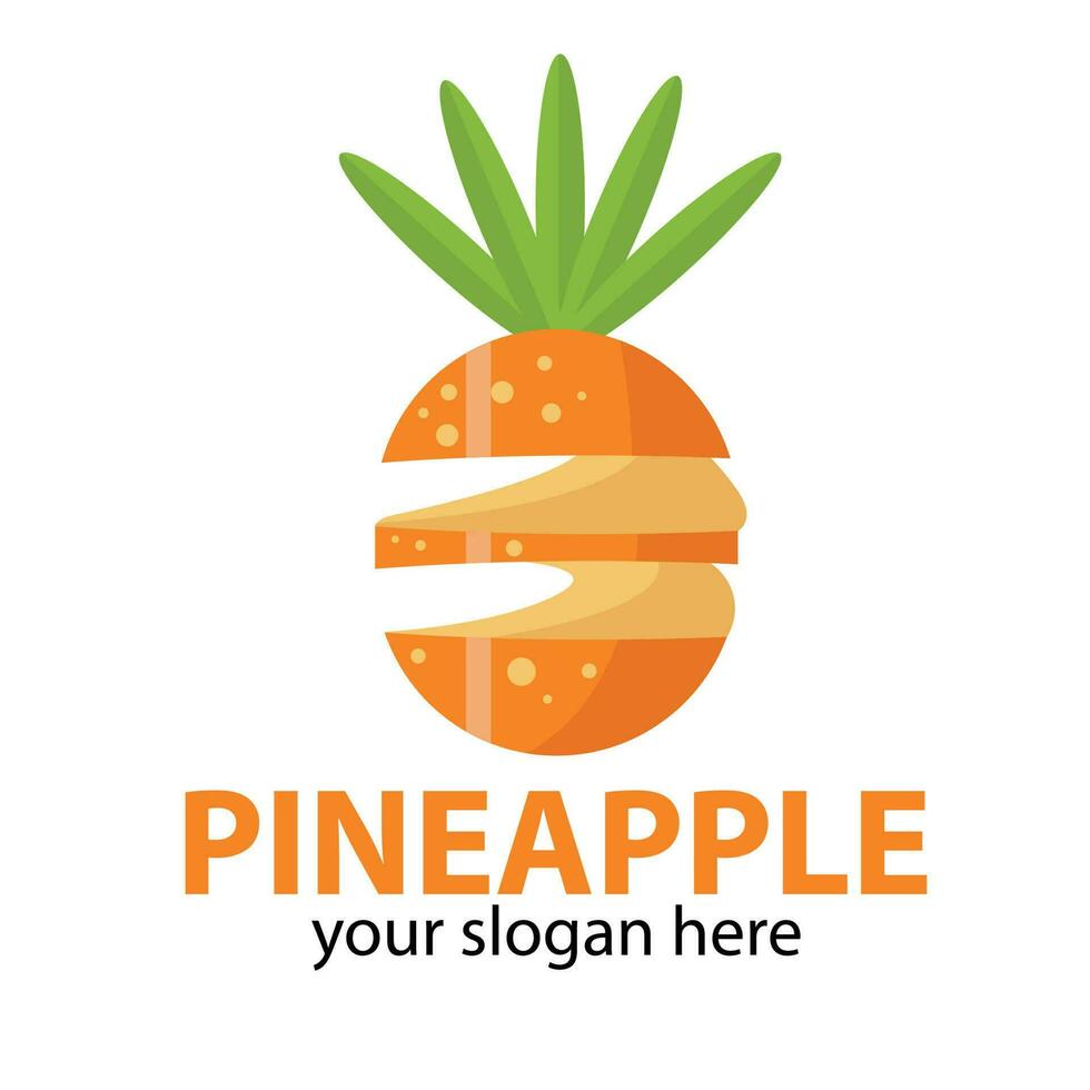 vector pineapple colored orange with a green crown with three circular pieces