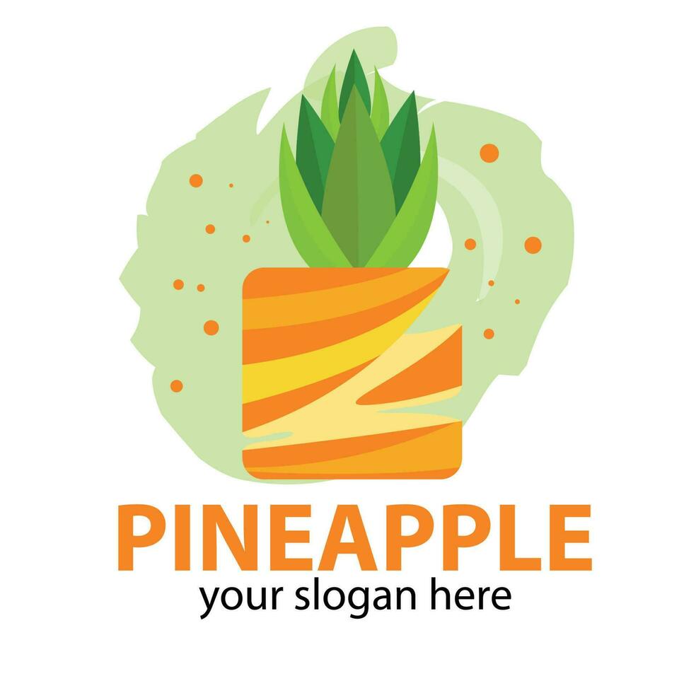 vector pineapple colored orange with a green crown surrounded by light green
