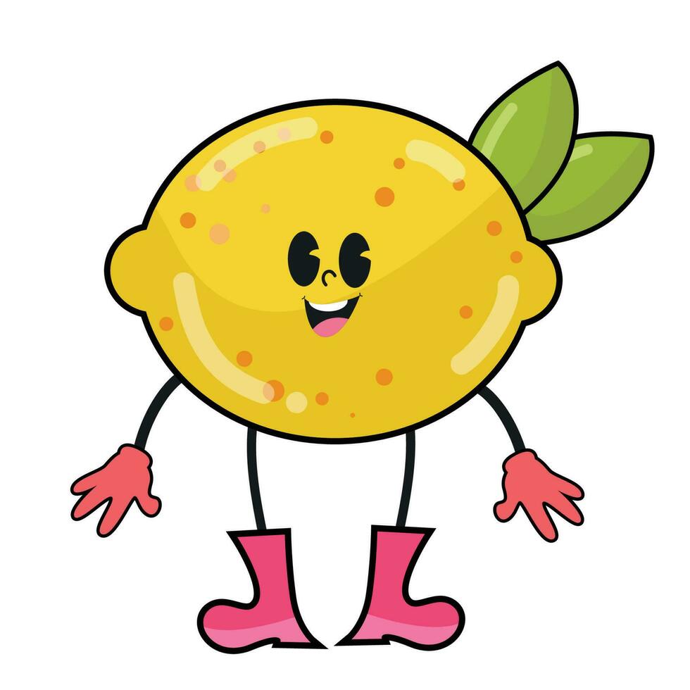 vector cartoon cute and funny yellow lime with green leaf on it