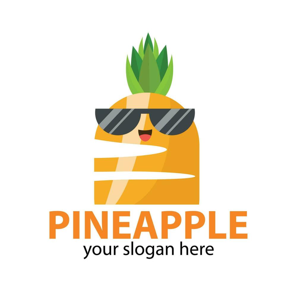 vector orange pineapple with two pieces smiling wearing sunglasses