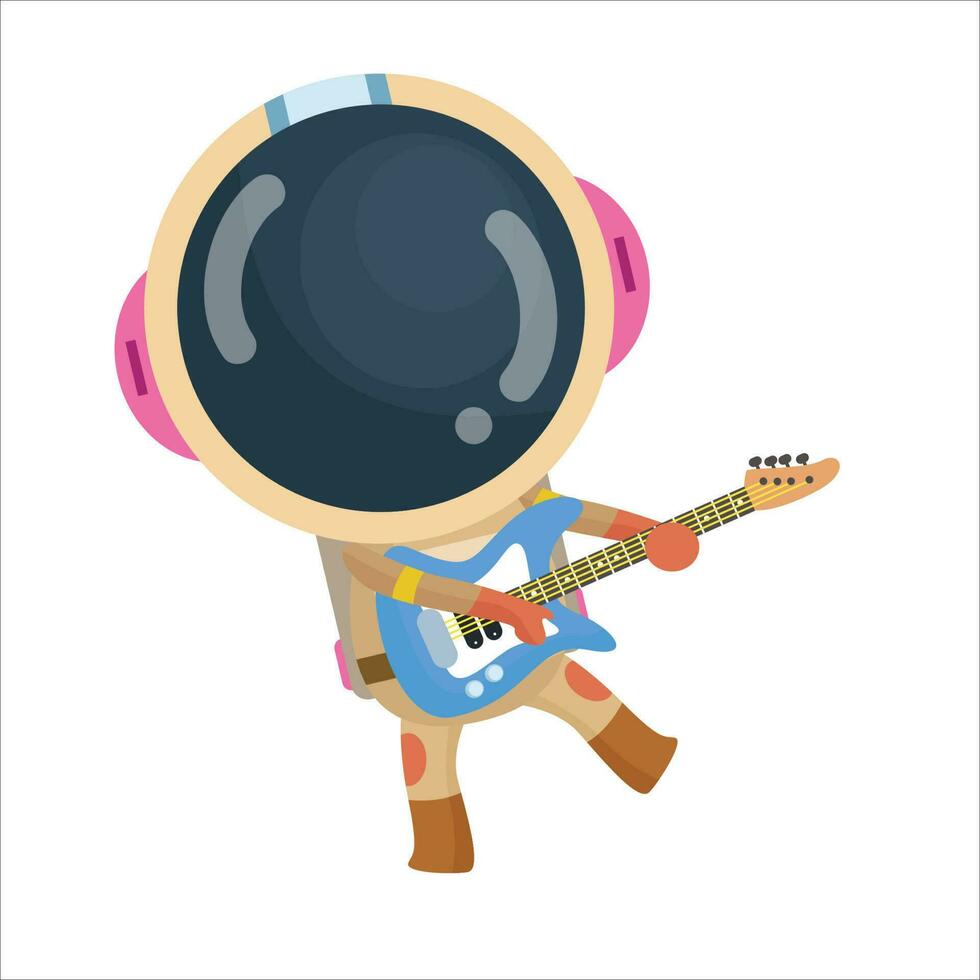 vector dibujos animados linda y gracioso astronauta jugando guitarra