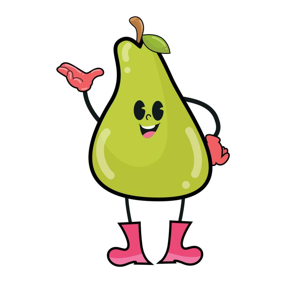 vector cartoon light green pear fruit, with green leaves