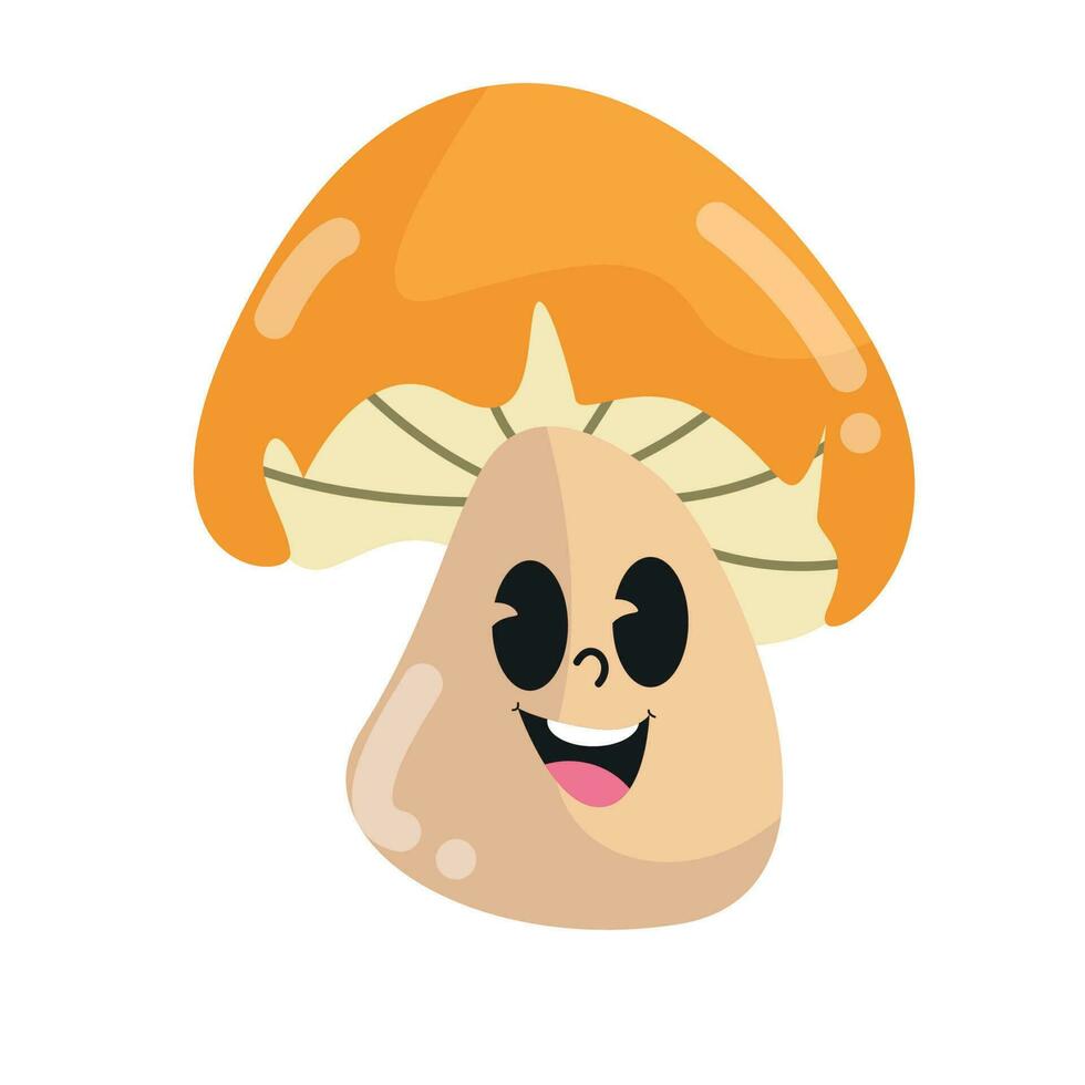 vector cute mushroom smiling sweetly with orange-crim flower parts and brown stems