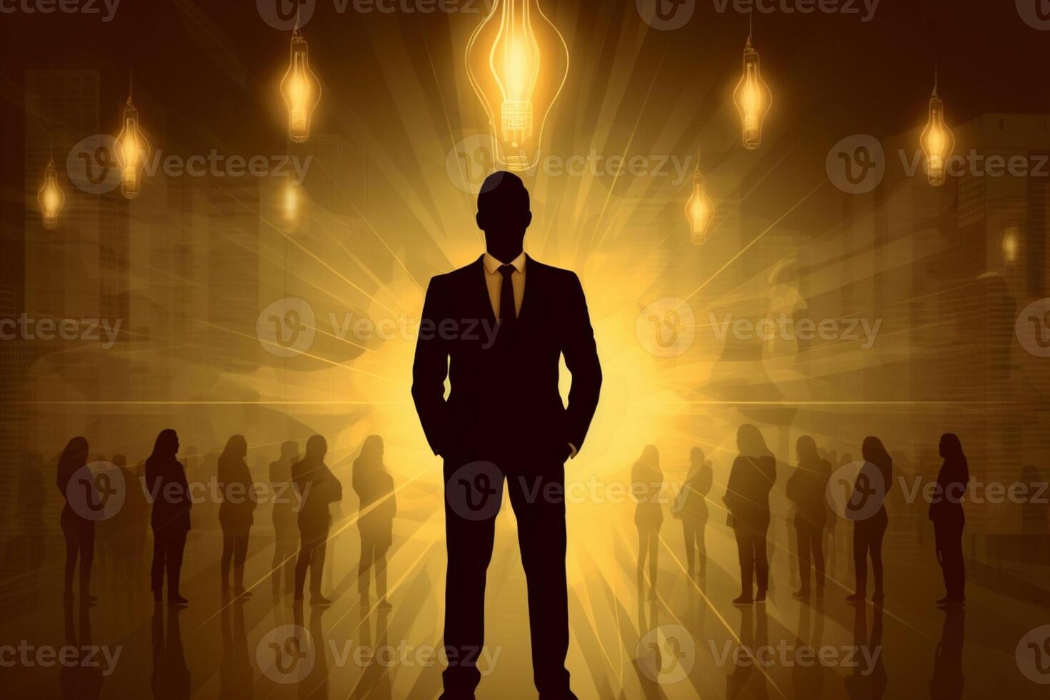 Abstract silhouette of businessman with light bulb, strategy and continuous learning, professional development. photo